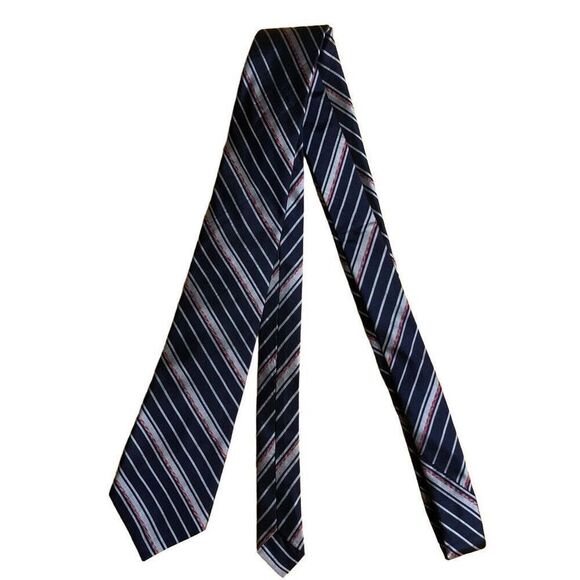 Vtg Mens Necktie 100% Thai Silk Blue Striped Business Work Professional Handmade - Picture 2 of 3
